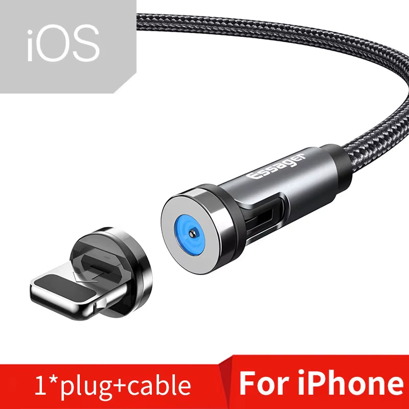 Fast Charging 540° Rotate Magnetic Cable - Micro USB & Type C for iPhone & Xiaomi