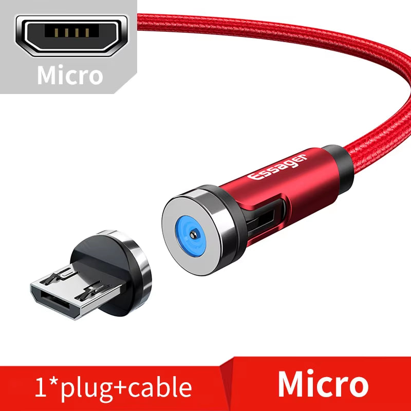 Fast Charging 540° Rotate Magnetic Cable - Micro USB & Type C for iPhone & Xiaomi