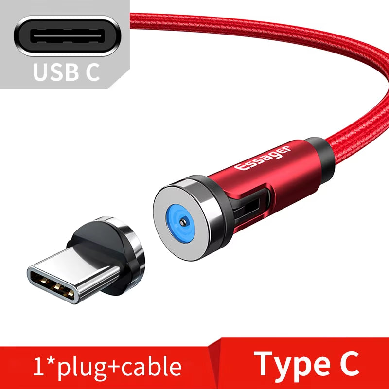Fast Charging 540° Rotate Magnetic Cable - Micro USB & Type C for iPhone & Xiaomi