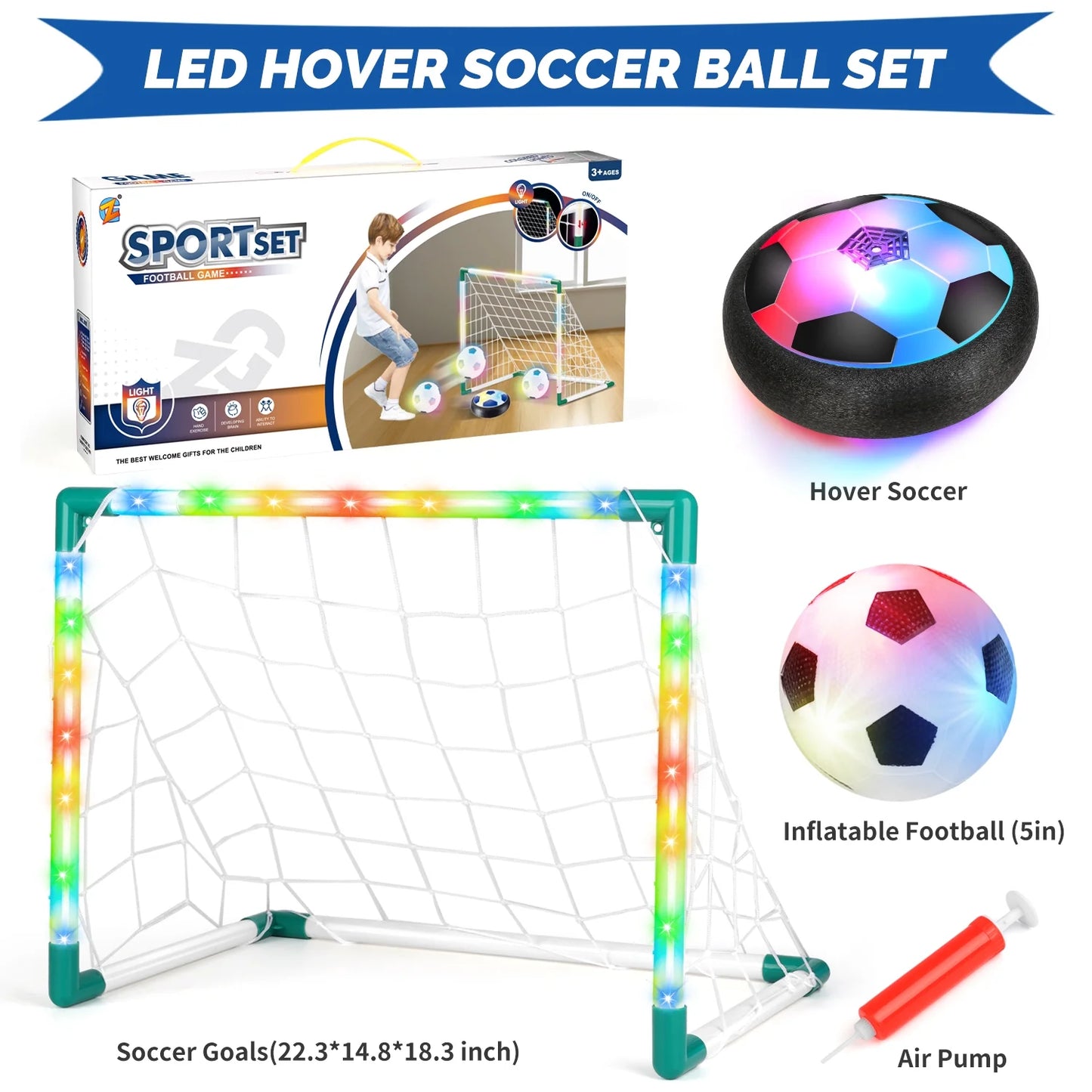 Light-Up Hover Soccer Ball Set for Boys 3-6, 2 Light-Up Air Floating Balls&Led Frame W/ Foam Bumper, Indoor Outdoor Game Soccer Toys, Ideal Birthday Christmas Gifts for Kids Aged 6-8, 8-12
