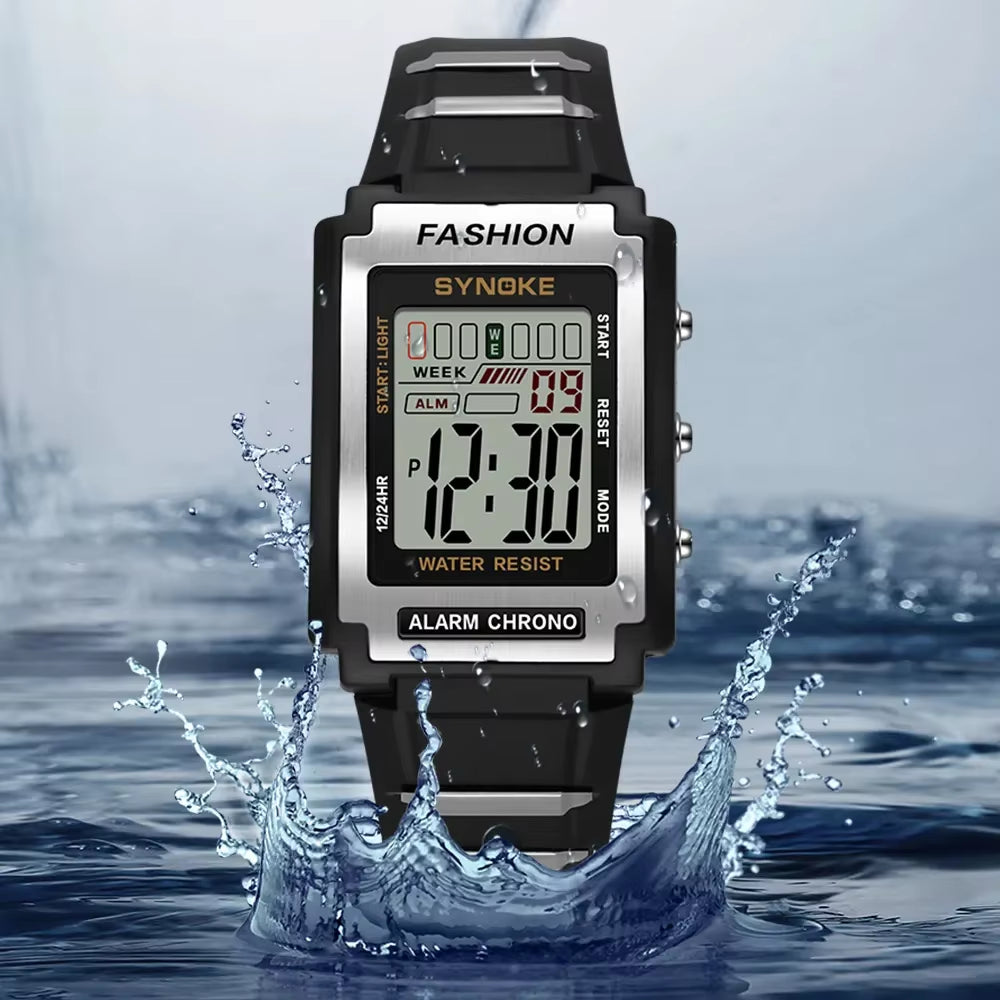 Stylish Men's Waterproof Sports Watch with Night Light, Alarm & Large Screen - Trendy Retro Design, 50M Water Resistance