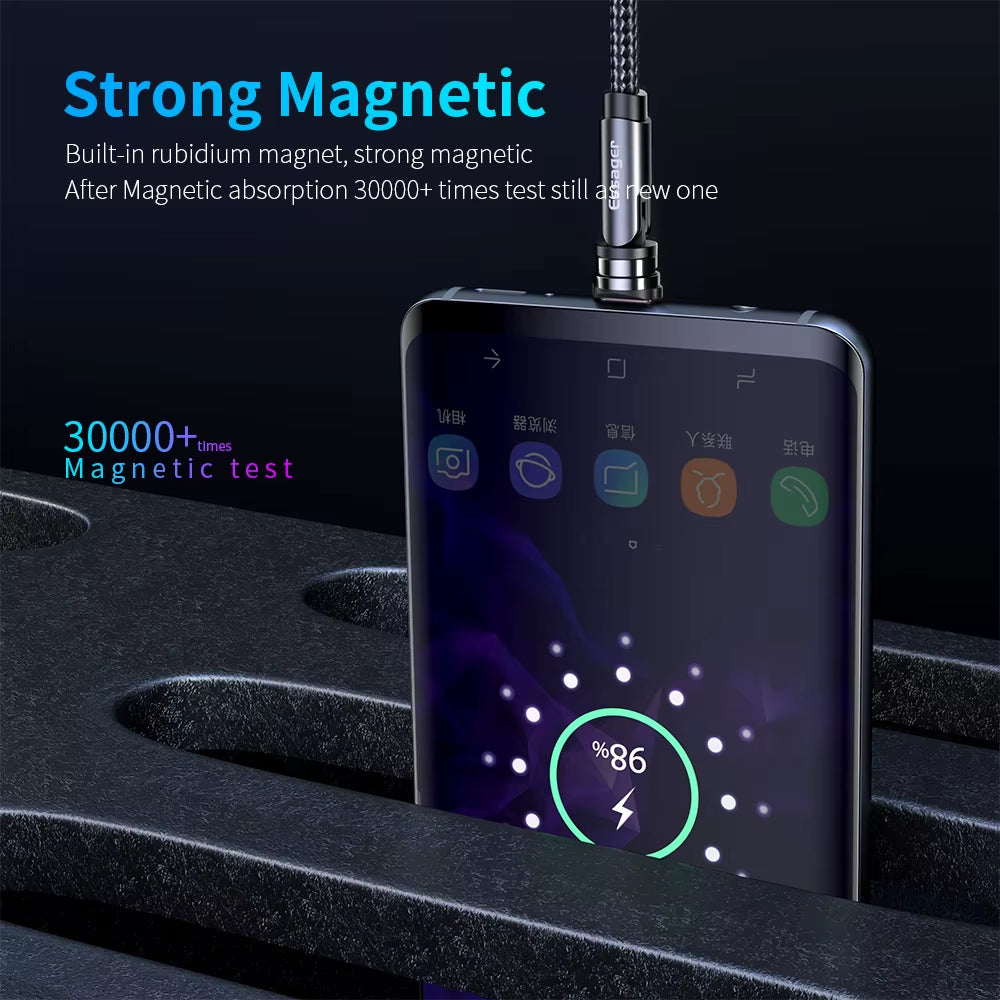 Fast Charging 540° Rotate Magnetic Cable - Micro USB & Type C for iPhone & Xiaomi