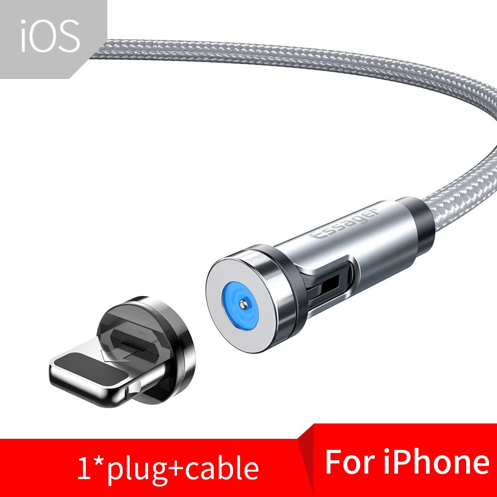 Fast Charging 540° Rotate Magnetic Cable - Micro USB & Type C for iPhone & Xiaomi
