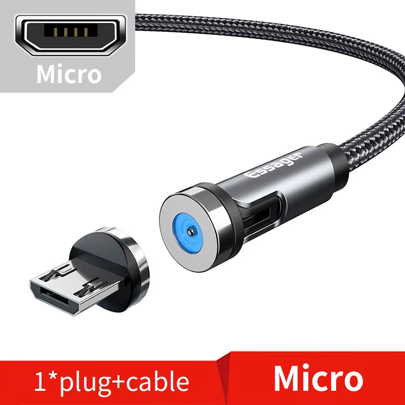 Fast Charging 540° Rotate Magnetic Cable - Micro USB & Type C for iPhone & Xiaomi