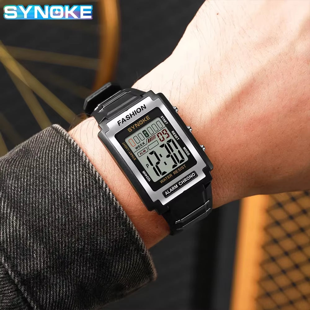 Stylish Men's Waterproof Sports Watch with Night Light, Alarm & Large Screen - Trendy Retro Design, 50M Water Resistance
