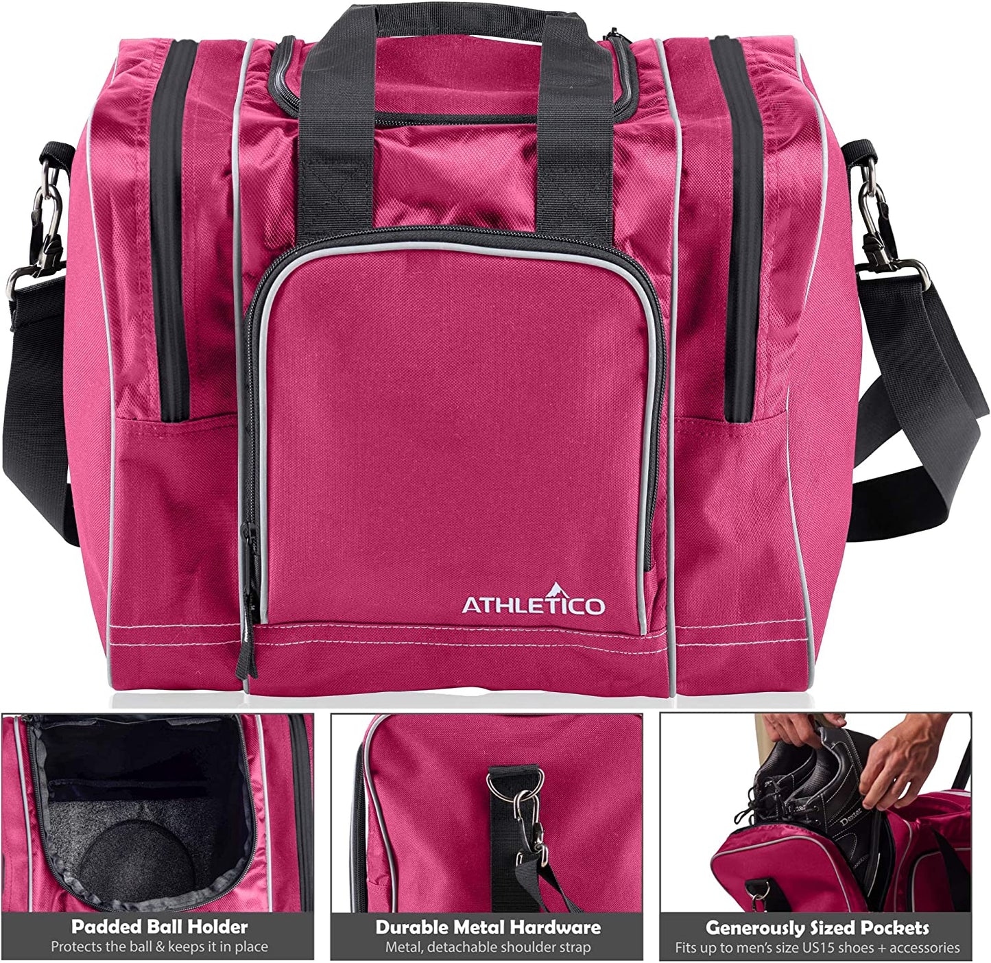Premium Single Ball Bowling Bag with Padded Holder - Fits Shoes up to Men's Size 14