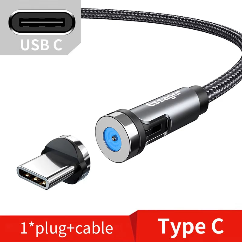 Fast Charging 540° Rotate Magnetic Cable - Micro USB & Type C for iPhone & Xiaomi