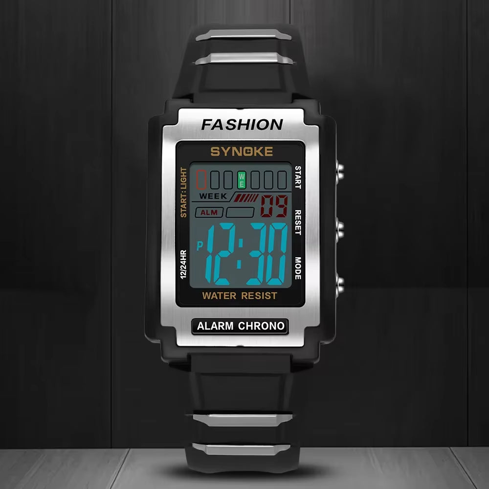 Stylish Men's Waterproof Sports Watch with Night Light, Alarm & Large Screen - Trendy Retro Design, 50M Water Resistance