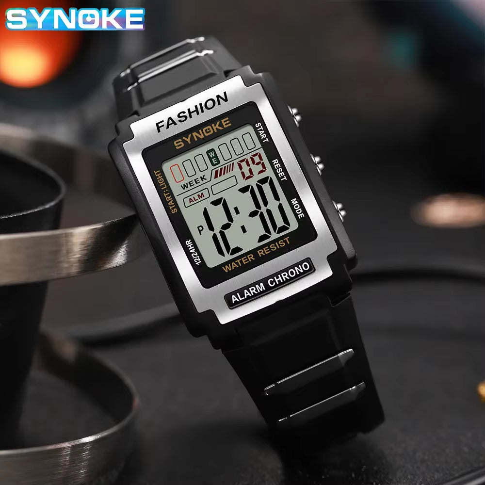 Stylish Men's Waterproof Sports Watch with Night Light, Alarm & Large Screen - Trendy Retro Design, 50M Water Resistance