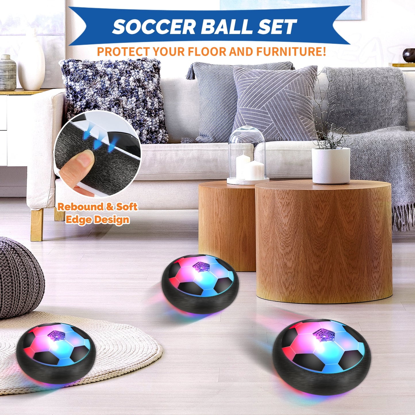Light-Up Hover Soccer Ball Set for Boys 3-6, 2 Light-Up Air Floating Balls&Led Frame W/ Foam Bumper, Indoor Outdoor Game Soccer Toys, Ideal Birthday Christmas Gifts for Kids Aged 6-8, 8-12