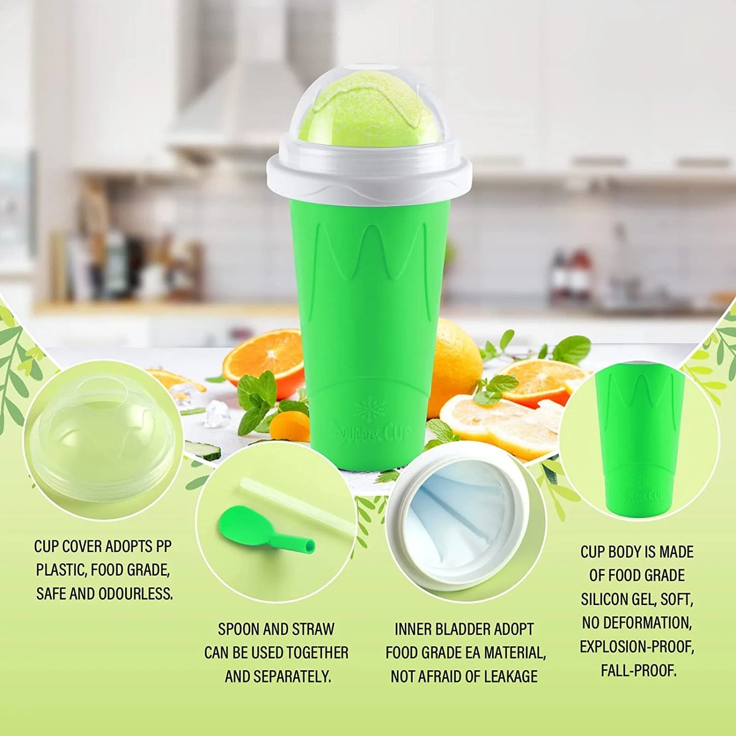 Slushy Maker Cup - TIK TOK Quick Frozen Magic Squeeze Cup, Double Layers Slushie Cup, DIY Homemade Squeeze Icy Cup, Fasting Cooling Make and Serve Slushy Cup for Milk Shake, Smoothies, Slushies