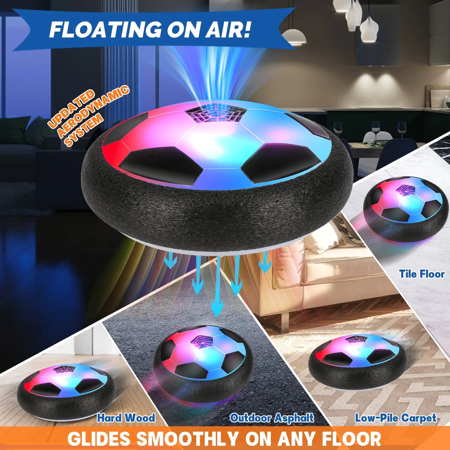 Light-Up Hover Soccer Ball Set for Boys 3-6, 2 Light-Up Air Floating Balls&Led Frame W/ Foam Bumper, Indoor Outdoor Game Soccer Toys, Ideal Birthday Christmas Gifts for Kids Aged 6-8, 8-12