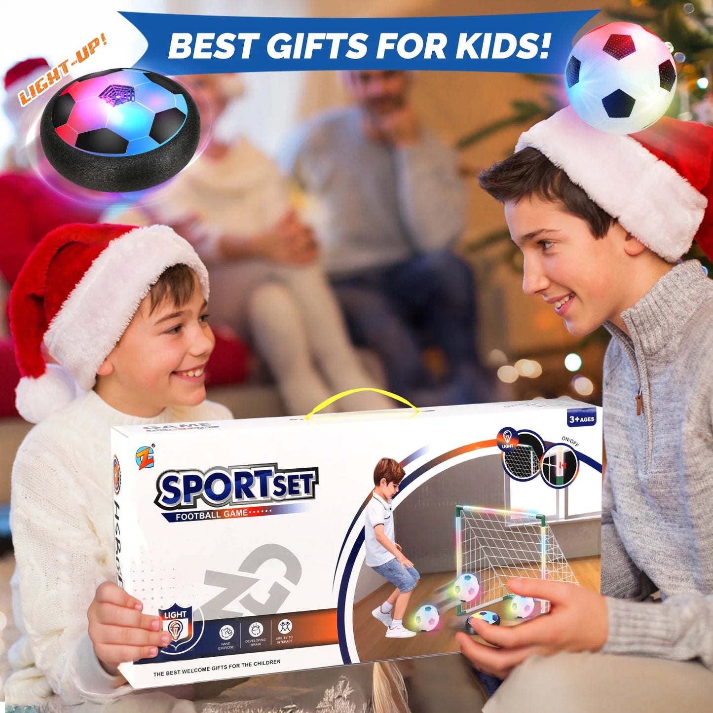 Light-Up Hover Soccer Ball Set for Boys 3-6, 2 Light-Up Air Floating Balls&Led Frame W/ Foam Bumper, Indoor Outdoor Game Soccer Toys, Ideal Birthday Christmas Gifts for Kids Aged 6-8, 8-12