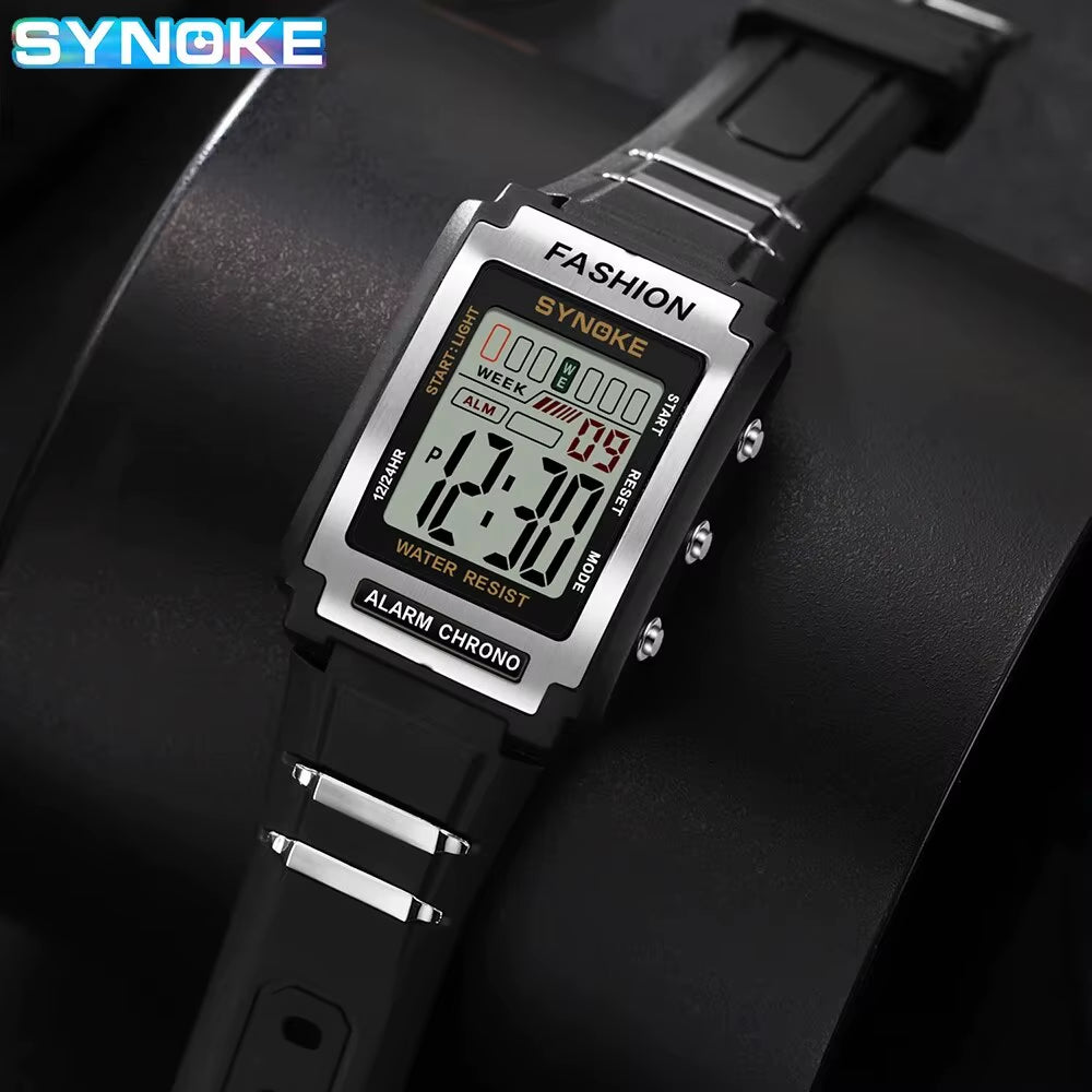 Stylish Men's Waterproof Sports Watch with Night Light, Alarm & Large Screen - Trendy Retro Design, 50M Water Resistance