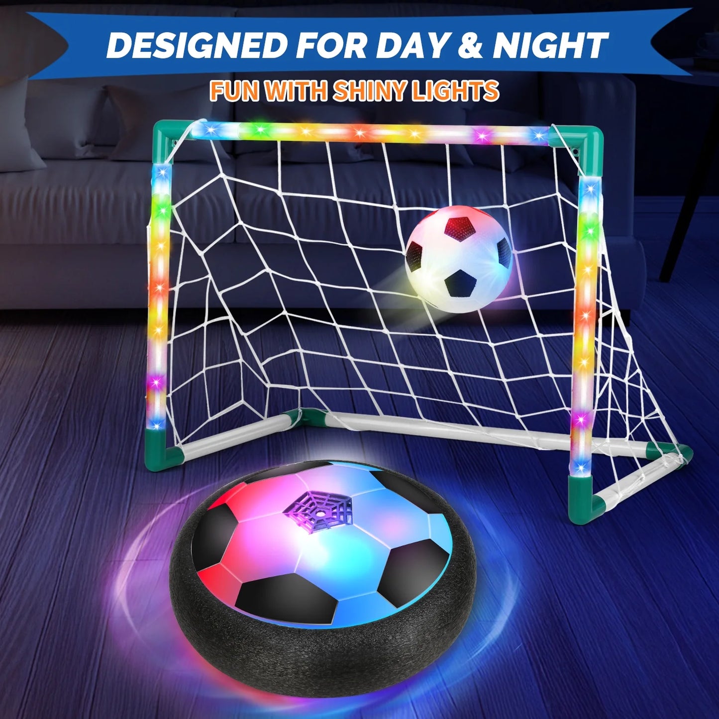 Light-Up Hover Soccer Ball Set for Boys 3-6, 2 Light-Up Air Floating Balls&Led Frame W/ Foam Bumper, Indoor Outdoor Game Soccer Toys, Ideal Birthday Christmas Gifts for Kids Aged 6-8, 8-12