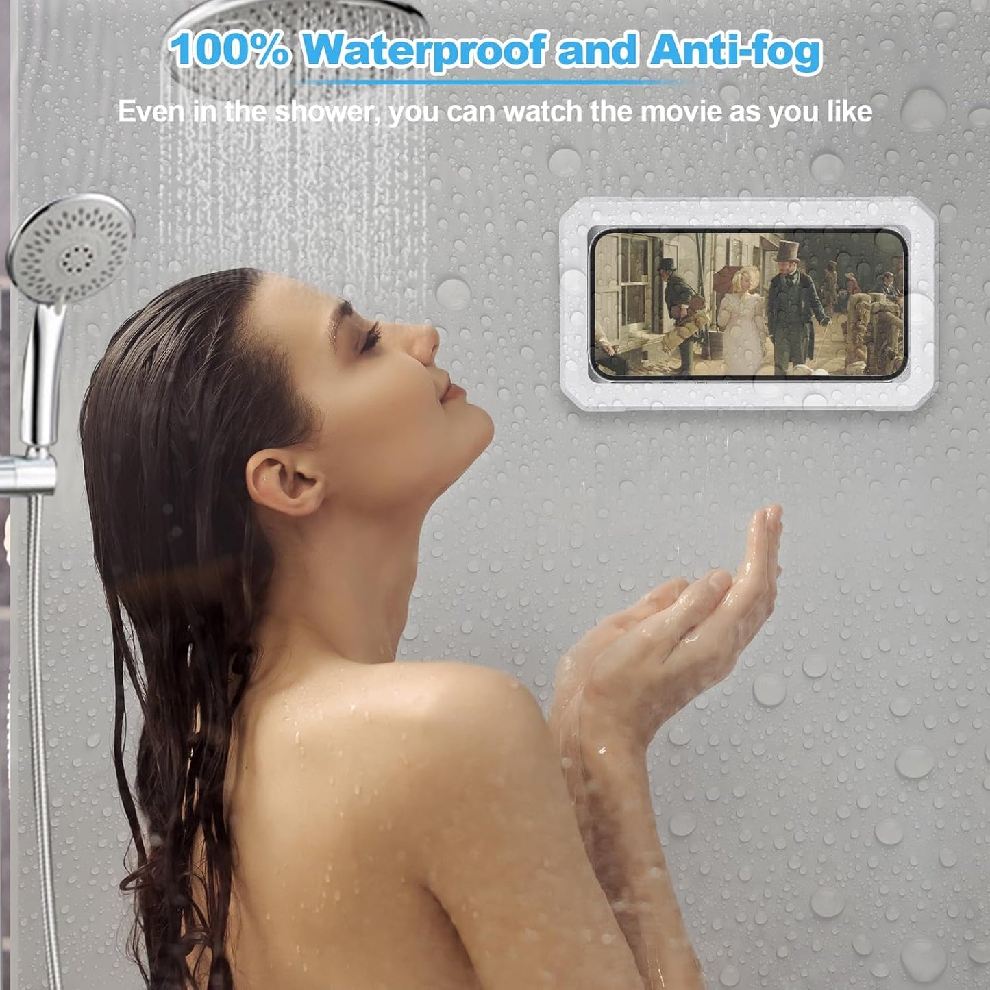 Shower Phone Holder Waterproof 360°Rotation Adjustable Phone Shower Holder, for Bathroom Bathtub Mirror Wall Mounted Phone Case Holder, Phone Holder for Shower 4" to 7" (White)