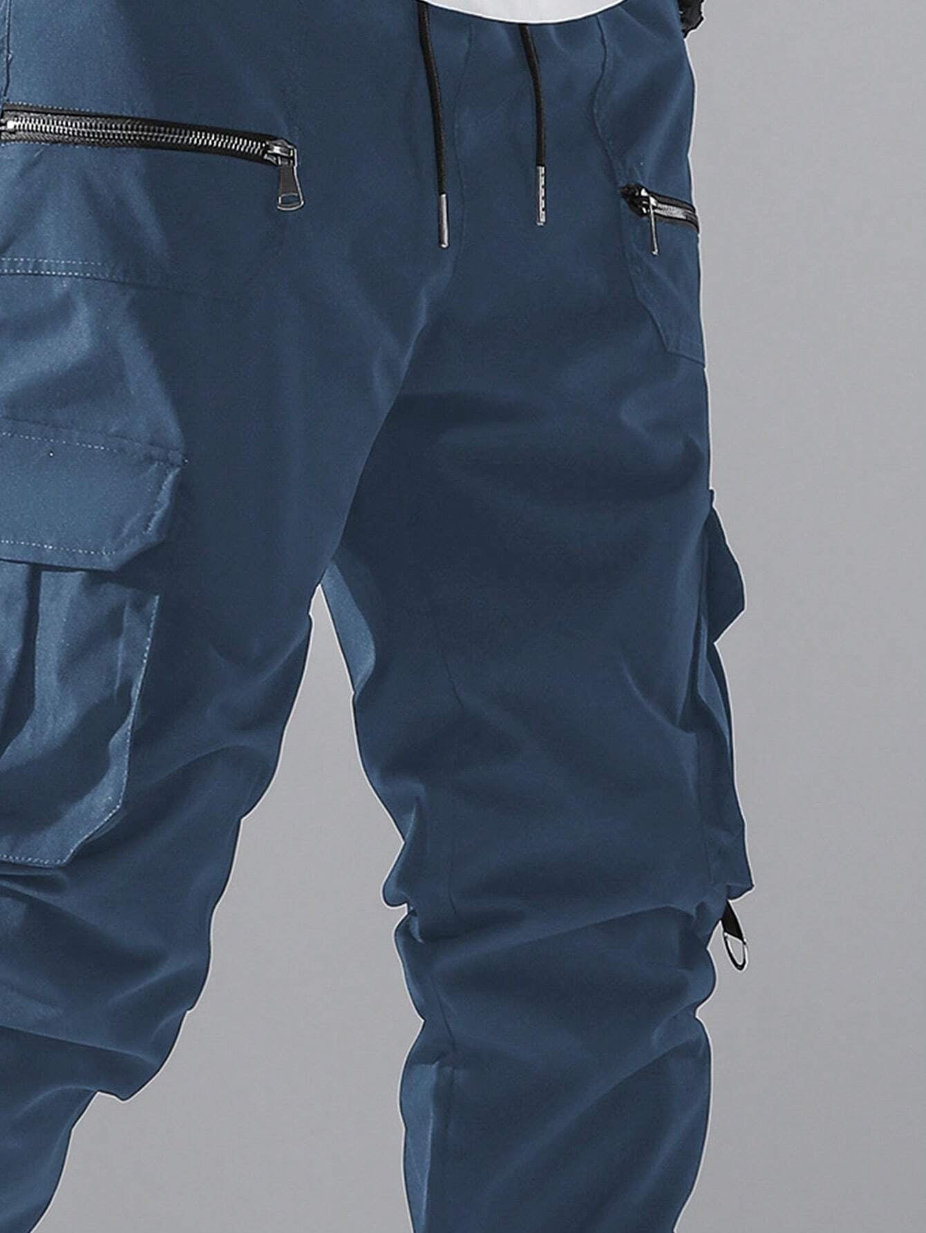 Manfinity Hypemode Loose Fit Men'S Cargo Pants with Flap Pockets, Side Drawstring and Elastic Waist, Back to School