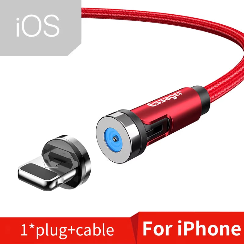 Fast Charging 540° Rotate Magnetic Cable - Micro USB & Type C for iPhone & Xiaomi