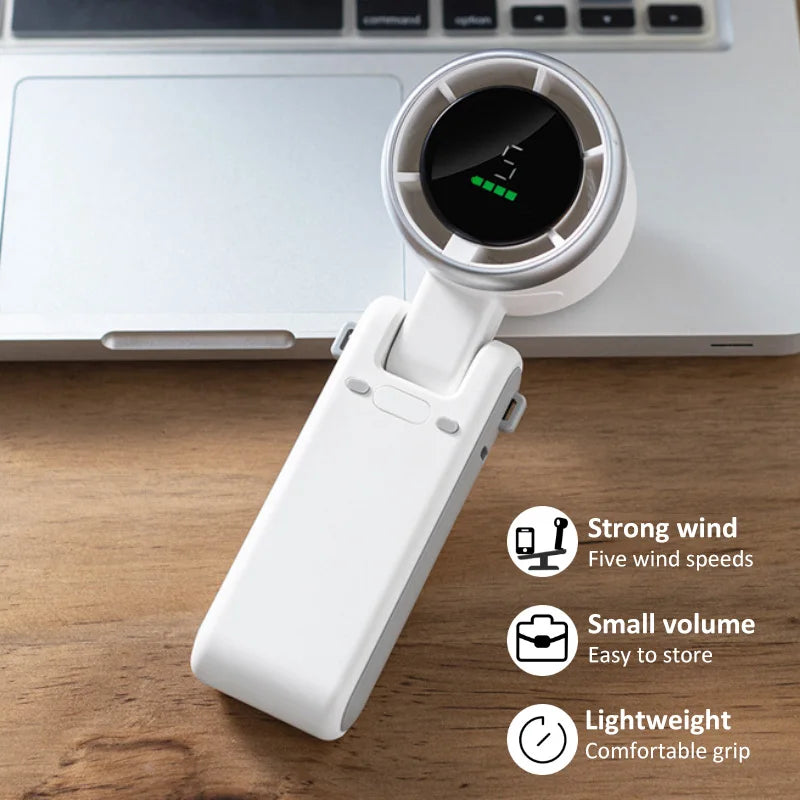 2024 Summer Fan Hand-Held Folding High-Speed Turbo Fan New Hanging Neck Outdoor Fan Desktop Portable LED Adjustment Student Fans