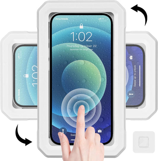Shower Phone Holder Waterproof 360°Rotation Adjustable Phone Shower Holder, for Bathroom Bathtub Mirror Wall Mounted Phone Case Holder, Phone Holder for Shower 4" to 7" (White)