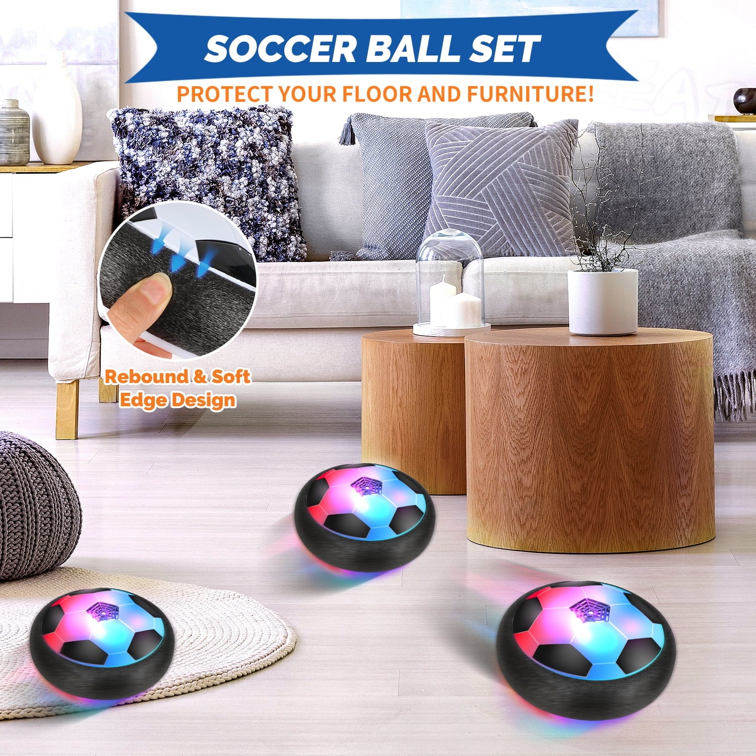 Light-Up Hover Soccer Ball Set for Boys 3-6, 2 Light-Up Air Floating Balls&Led Frame W/ Foam Bumper, Indoor Outdoor Game Soccer Toys, Ideal Birthday Christmas Gifts for Kids Aged 6-8, 8-12