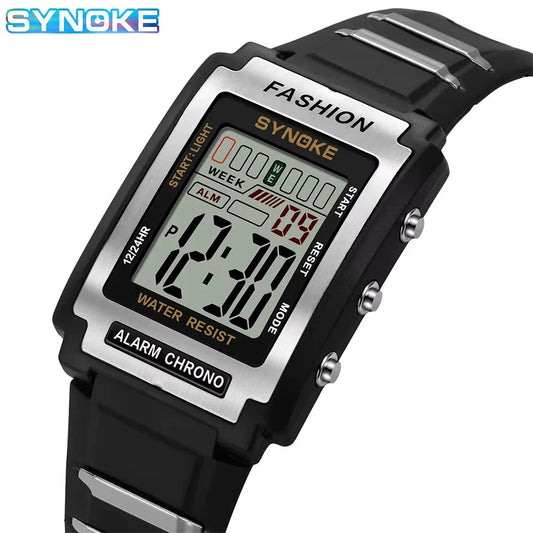 Stylish Men's Waterproof Sports Watch with Night Light, Alarm & Large Screen - Trendy Retro Design, 50M Water Resistance